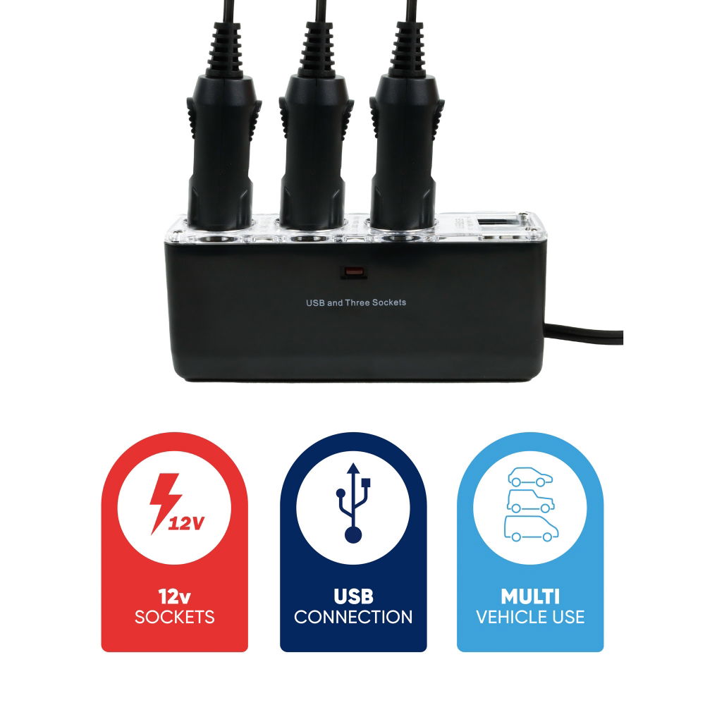 STREETWIZE 12V TRIPLE SOCKET WITH TWIN USB