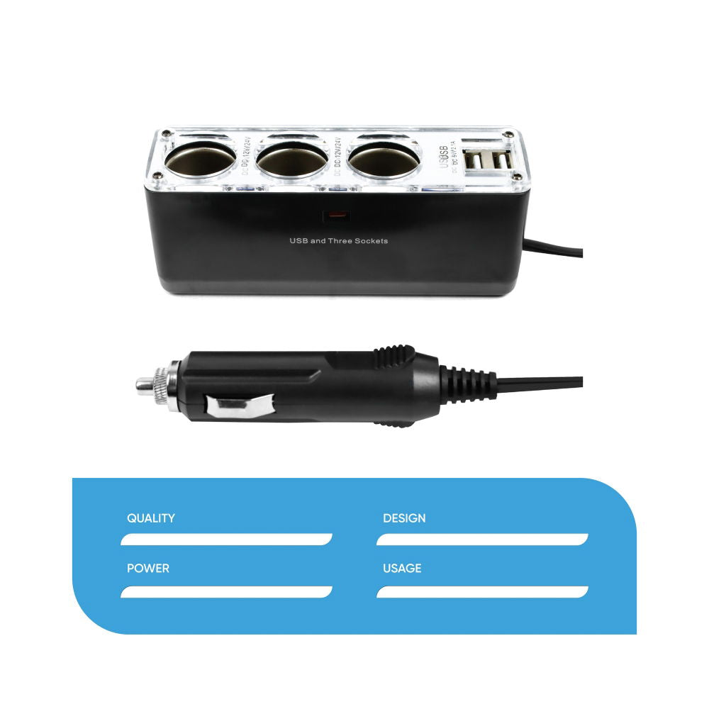 STREETWIZE 12V TRIPLE SOCKET WITH TWIN USB