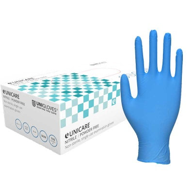 UNICARE BLUE POWDER-FREE TEXTURED NITRILE GLOVES