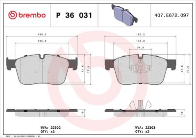 BREMBO BRAKE PAD FOR JAGUAR/JAGUAR (CHERY)/LAND ROVER -FRONT P36031