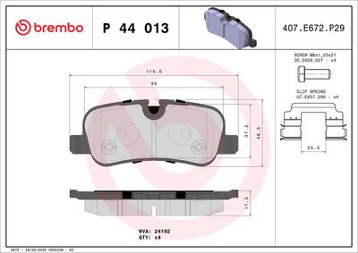 BREMBO BRAKE PAD FOR LAND ROVER, REAR P44013