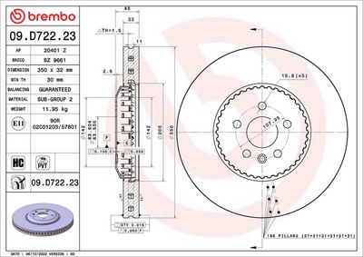 BREMBO BRAKE DISC FOR LAND ROVER, DIAMETER 350, FRONT