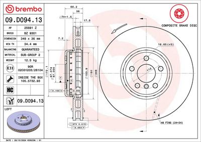BREMBO BRAKE DISC FOR BMW/BMW (BRILLIANCE)/TOYOTA, DIAMETER 348, (FRONT) 09.D094.13