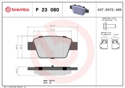 BREMBO BRAKE PAD FOR ALFA ROMEO/CHRYSLER/FIAT/LANCIA, REAR