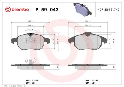 BREMBO BRAKE PAD FOR CADILLAC/CHEVROLET/FIAT/HOLDEN/HSV/OPEL/SAAB/VAUXHALL, FRONT