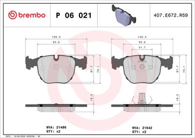 BREMBO BRAKE PAD FOR ALPINA/BMW, FRONT P06021