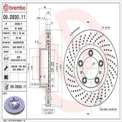 BREMBO BRAKE DISC FOR PORSCHE, DIAMETER 330, FRONT 09.D930.11