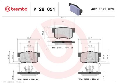BREMBO BRAKE PAD FOR ACURA/ACURA (GAC)/HONDA/HONDA (DONGFENG)/HONDA (GAC), REAR