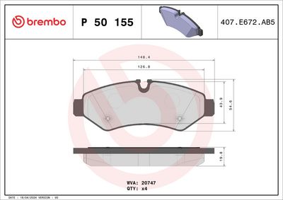 BREMBO BRAKE PAD FOR MERCEDES-BENZ, REAR P50155