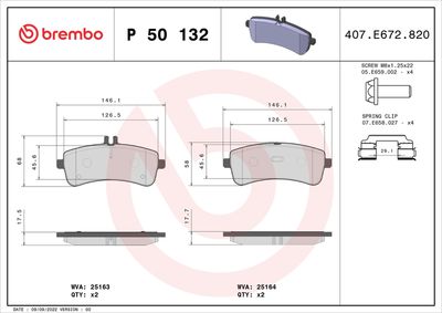 BREMBO BRAKE PAD FOR MERCEDES-BENZ, REAR P50132