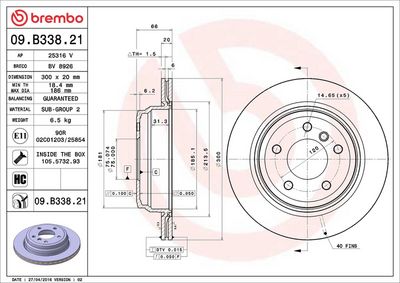 BREMBO BRAKE DISC FOR BMW/BMW (BRILLIANCE), DIAMETER 300, REAR 09.B338.21