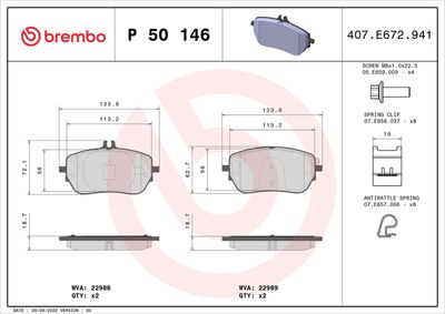 BREMBO BRAKE PAD FOR MERCEDES-BENZ/MERCEDES-BENZ (BBDC), FRONT P50146