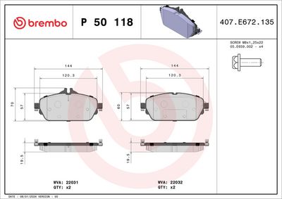 BREMBO BRAKE PAD FOR MERCEDES-BENZ/MERCEDES-BENZ (BBDC), FRONT P50118