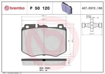 BREMBO BRAKE PAD FOR MERCEDES-BENZ/MERCEDES-BENZ (BBDC), FRONT P50120
