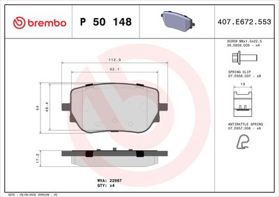BREMBO BRAKE PAD FOR MERCEDES-BENZ/MERCEDES-BENZ (BBDC), REAR P50148