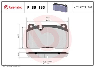 BREMBO BRAKE PAD FOR AUDI, FRONT P85133