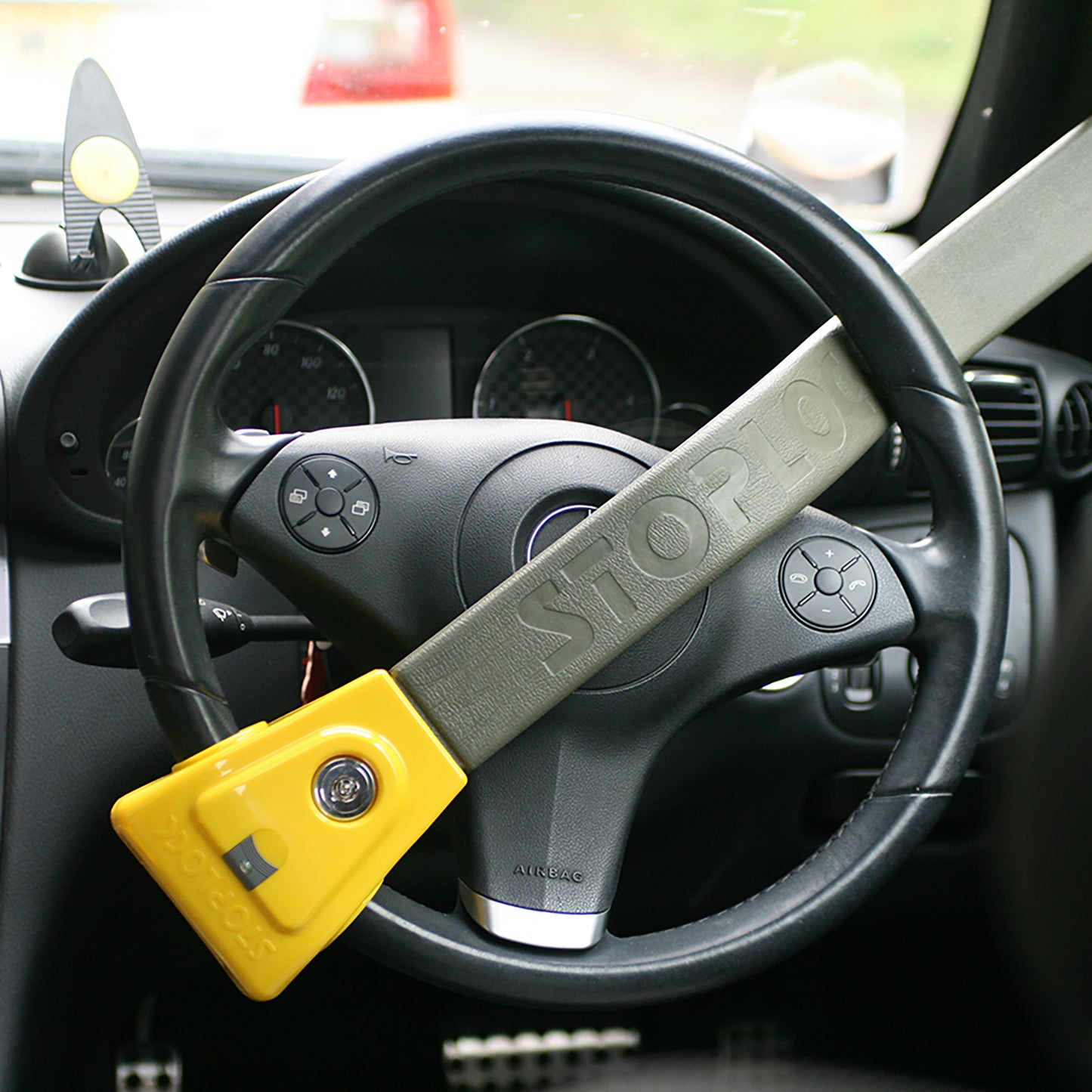 STOPLOCK ORIGINAL ANTI-THEFT KEY LOCK STEERING WHEEL LOCK - ANTI-THEFT SECURITY DETERRENCE DEVICE FOR CARS AND OTHER VEHICLES, YELLOW