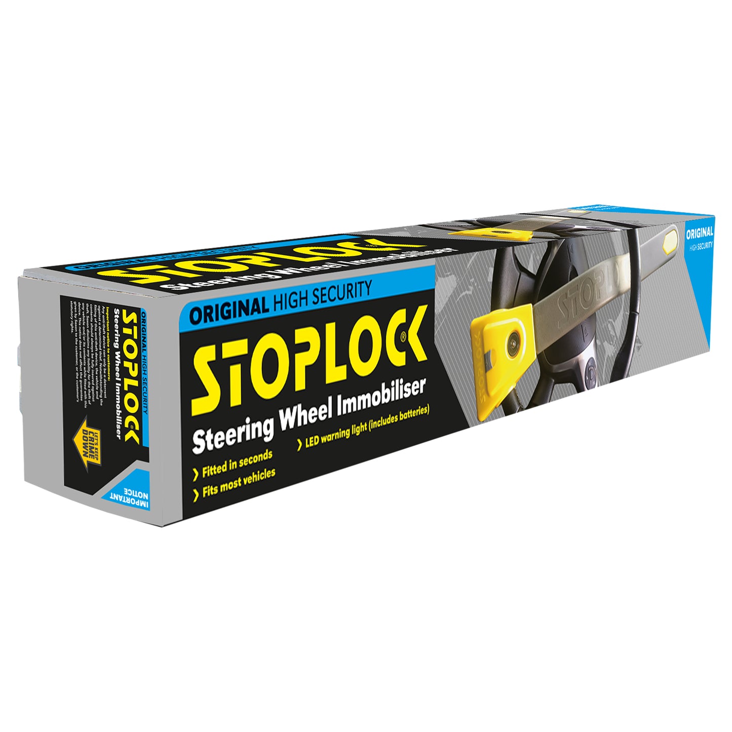 STOPLOCK ORIGINAL ANTI-THEFT KEY LOCK STEERING WHEEL LOCK - ANTI-THEFT SECURITY DETERRENCE DEVICE FOR CARS AND OTHER VEHICLES, YELLOW