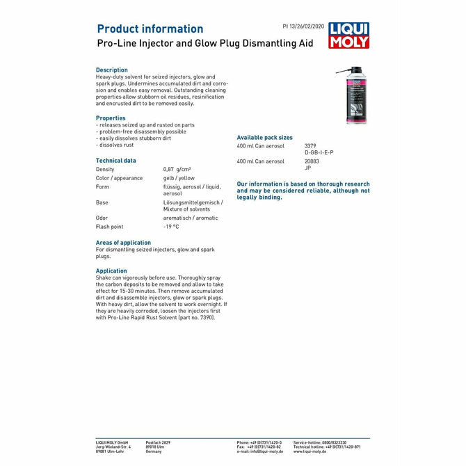 LIQUI MOLY PRO-LINE INJECTOR AND GLOW PLUG DISMANTLING AID 400ML