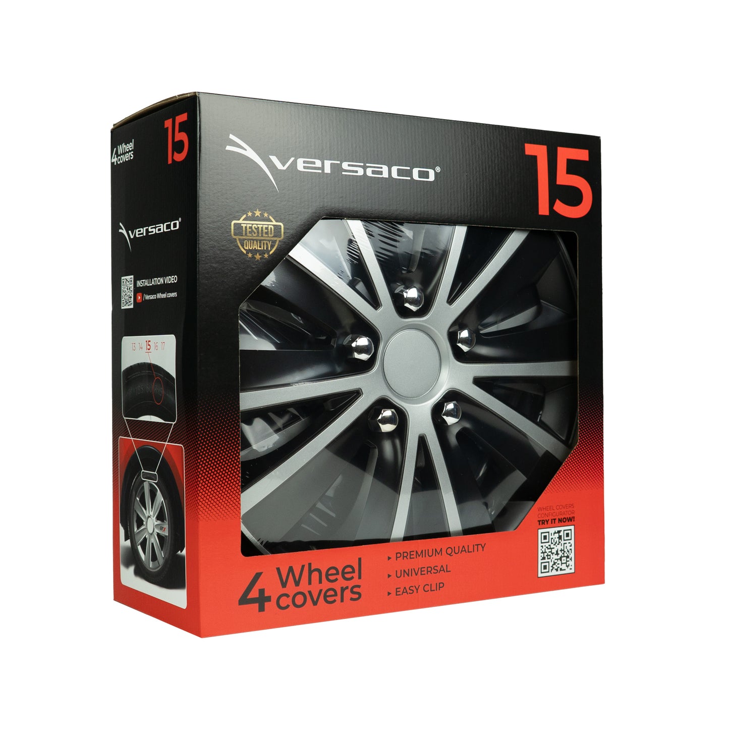 VERSACO RAPIDENC BLACK/SILVER 15″ WHEEL TRIMS - SET OF 4