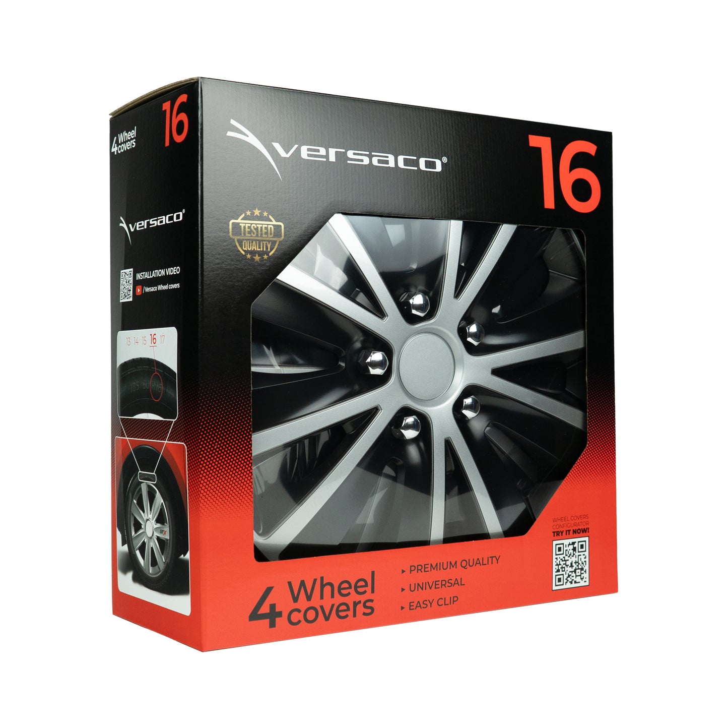 VERSACO RAPIDENC BLACK/SILVER 16″ WHEEL TRIMS - SET OF 4
