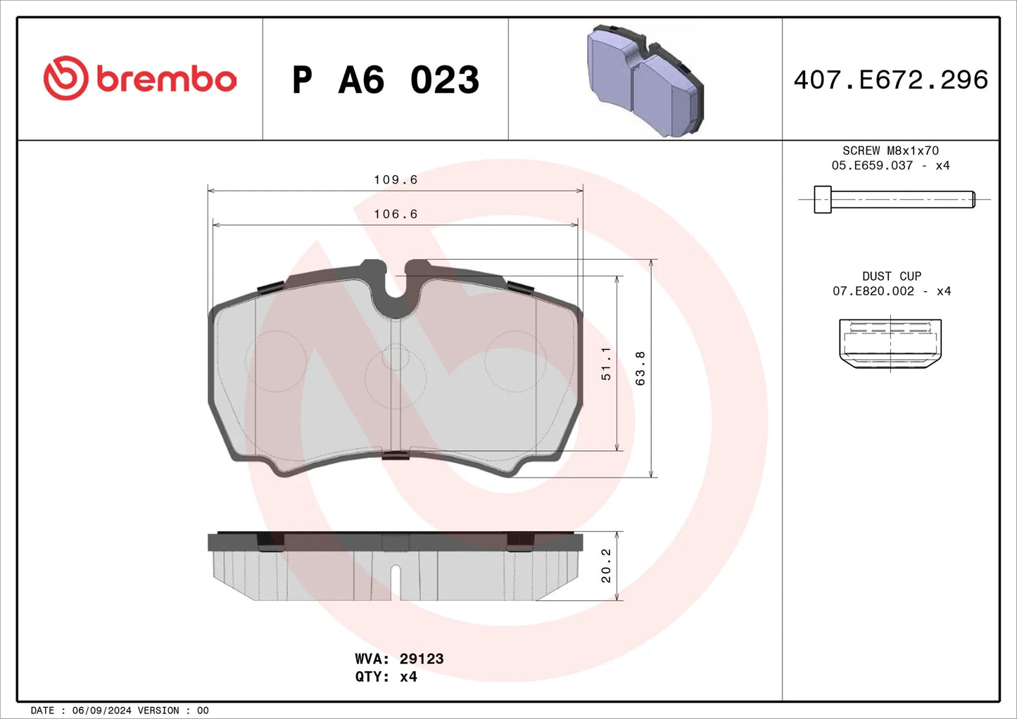 BREMBO BRAKE PAD FOR IVECO, REAR