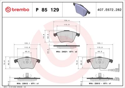 BREMBO BRAKE PAD FOR AUDI/SEAT/VW,  FRONT