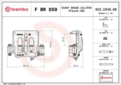 BREMBO PRIME F BR 059 BRAKE CALIPER LCV SUITABLE FOR MERCEDES-BENZ SPRINTER (DIAMETER 48), IN FRONT OF AXLE, FRONT AXLE RIGHT