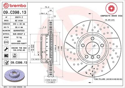 BREMBO BRAKE DISC FOR BMW/BMW (BRILLIANCE), DIAMETER 340, FRONT