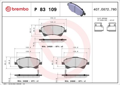 BREMBO BRAKE PAD FOR TOYOTA,  FRONT