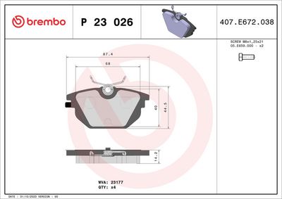 BREMBO BRAKE PAD FOR ALFA ROMEO/FIAT/LANCIA - REAR P23026