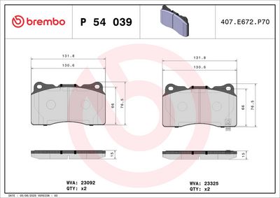 BREMBO BRAKE PAD FOR DODGE/HOLDEN/HONDA/MITSUBISHI/SUBARU/TOYOTA,  FRONT
