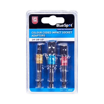 BLUE SPOT TOOLS COLOUR CODED IMPACT SOCKET ADAPTORS (1/4"-3/8"-1/2")