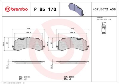 BREMBO BRAKE PAD FOR AUDI/VW,  FRONT P85170