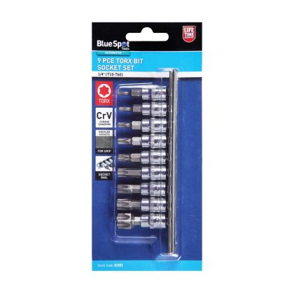 BLUE SPOT TOOLS 9 PCE 1/4" TORX BIT SOCKET SET (T10-T60)
