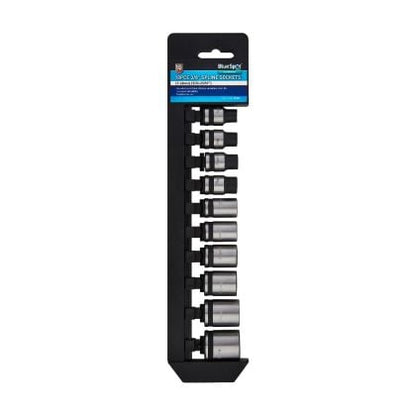 BLUE SPOT TOOLS 10 PCE 3/8" METRIC & SAE SPLINE SOCKETS (7-18MM)(9/32"-23/32")