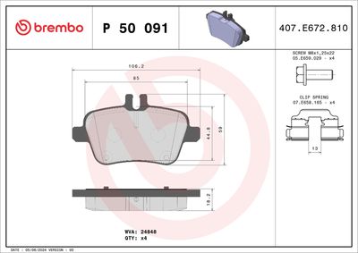 BREMBO BRAKE PAD FOR MERCEDES-BENZ,  REAR P50091