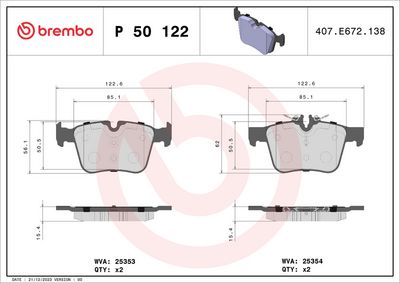 BREMBO BRAKE PAD FOR MERCEDES-BENZ/MERCEDES-BENZ (BBDC),  REAR P50122