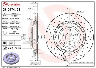 BREMBO BRAKE DISC FOR AUDI, DIAMETER 370, FRONT