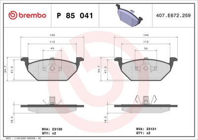 BREMBO BRAKE PAD FOR AUDI/BESTURN (FAW)/JETTA/SEAT/SKODA/SKODA (SVW)/STREETSCOOTER/VW/VW (FAW)/VW (SVW)/ZHONGHUA (BRILLIANCE),  FRONT