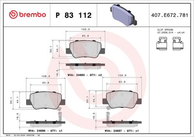 BREMBO BRAKE PAD FOR TOYOTA,  REAR