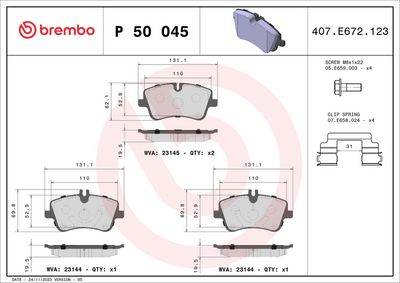 BREMBO BRAKE PAD FOR MERCEDES-BENZ, FRONT P50045