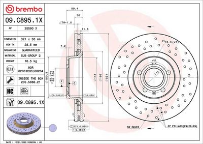 BREMBO BRAKE DISC FOR AUDI/AUDI (FAW), DIAMETER 321, FRONT