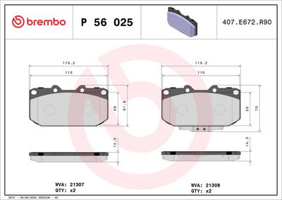 BREMBO BRAKE PAD FOR NISSAN/SUBARU/TOYOTA,  FRONT