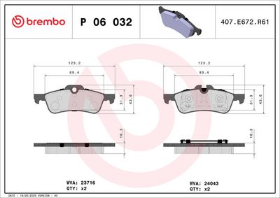 BREMBO BRAKE PAD FOR MINI, REAR P06032
