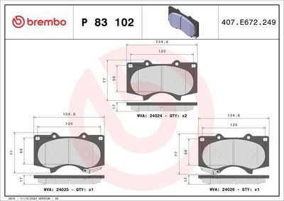 BREMBO BRAKE PAD FOR LEXUS/TOYOTA/TOYOTA (FAW),  FRONT