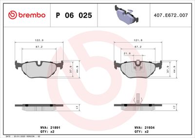 BREMBO BRAKE PAD FOR ALPINA/BAIC/BMW/BMW (BRILLIANCE)/MG/MG (NANJING)/MG (SAIC)/ROEWE (SAIC)/ROVER/WIESMANN, REAR