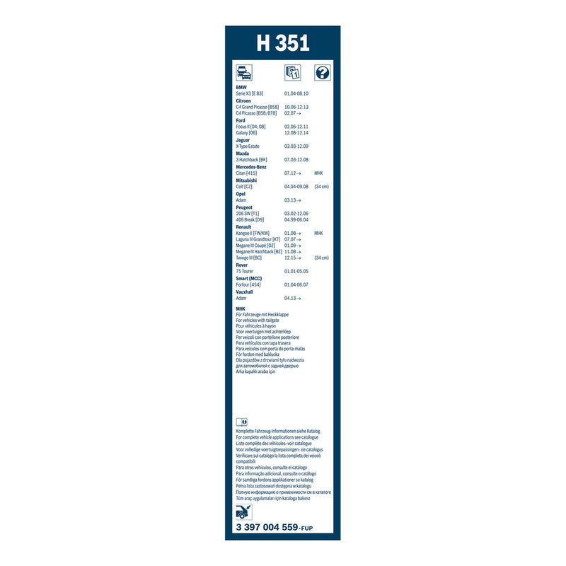 BOSCH WIPER - SUPERPLUS PLASTIC BLADE REAR 350 for Ford Focus - 1.6 - 04-12 etc