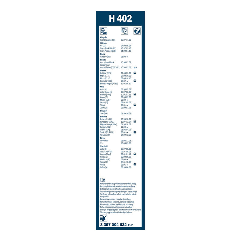 BOSCH WIPER - SUPERPLUS PLASTIC BLADE REAR 400 for Nissan Micra - 1.2 - 03-10 etc