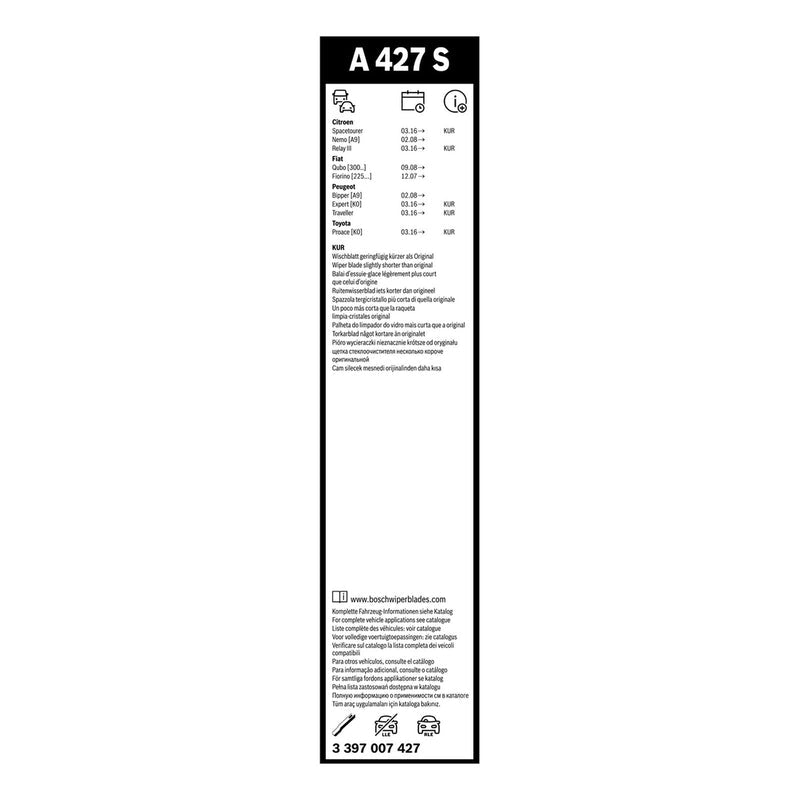 BOSCH WIPER - AEROTWIN FLAT BLADE SET 650/475 for Peugeot Expert BlueHDi 100 - 1.5 - 18- etc